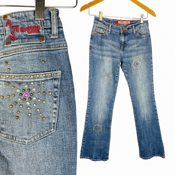 Y2K Vanilla Star Embellished Low Rise Flare Stud Pattern Jeans 3 (26 inches) - Picture 1 of 9